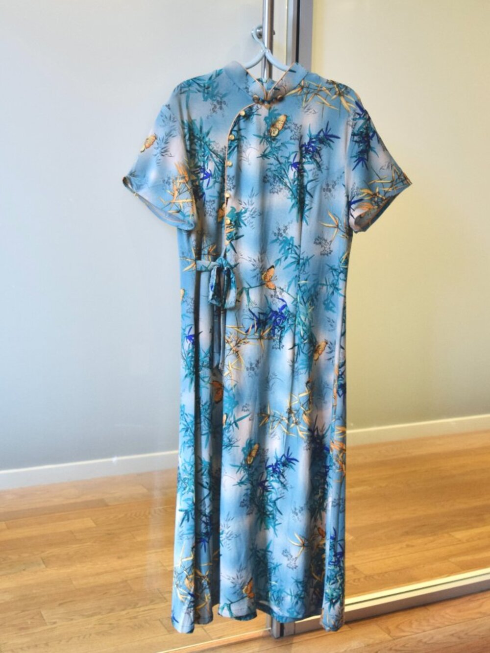 Blue Bamboo Flora Qipao A Line Dress - Chinese Cheongsam